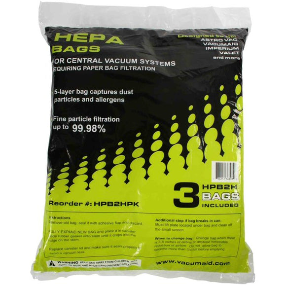 VacuMaid Premium 5-Ply Central Vacuum HEPA Filter Bags (3-Pack) [HPB2HPK] - VacuumStore.com