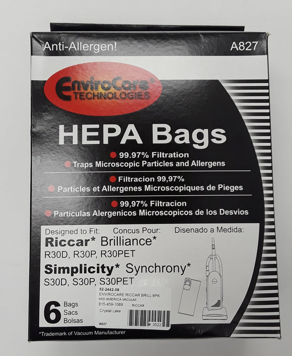 Riccar Type R30 Brilliance HEPA Generic Bags (6-Pack) - VacuumStore.com